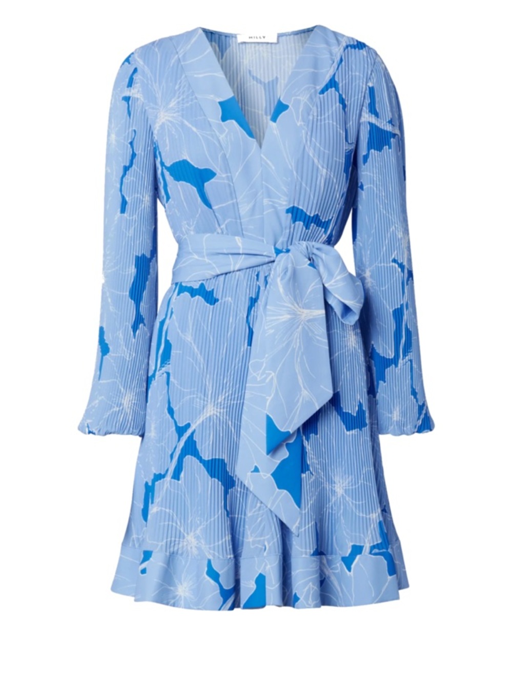 Milly Liv Waterlily Pleated Wrap Dress Blue Floral Size 6